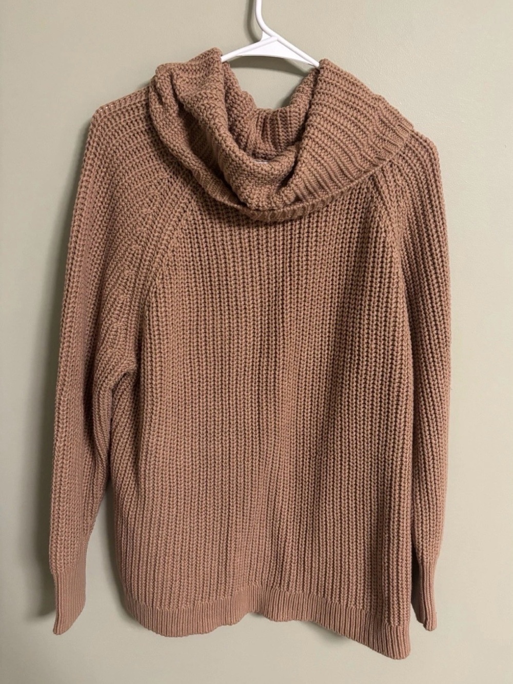 Haven Well Within Shaker Stitch Cowl Neck Sweater Brown Soft Cotton Chunky XL